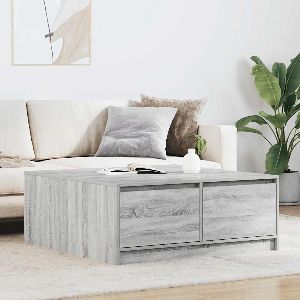 Tavolino da Salotto con Cassetti Grigio Sonoma 100x100x40 cm