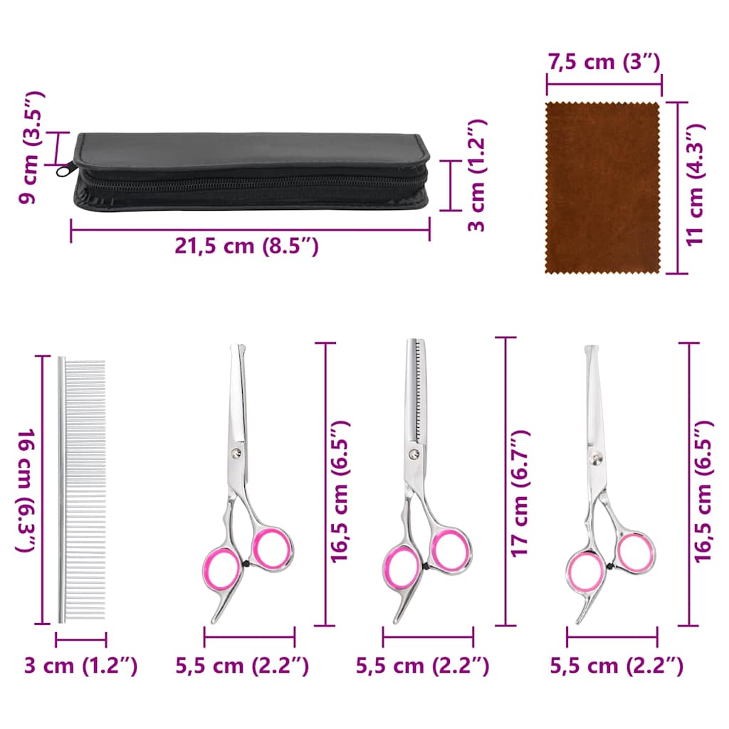 Set Forbici da Toelettatura Cani 4 pz in Acciaio Inossidabile