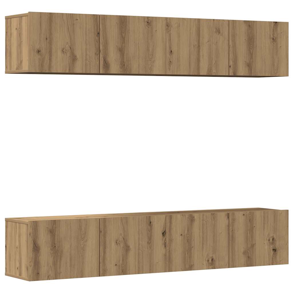 Mobili TV a Parete 4 pz Rovere Artigianale in Legno Multistrato