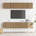 Mobili TV a Parete 4 pz Rovere Artigianale in Legno Multistrato