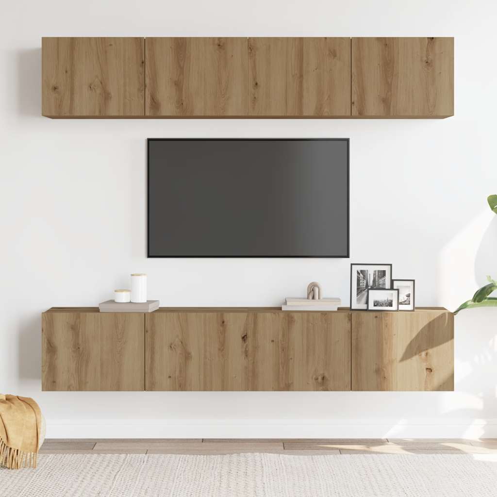 Mobili TV a Parete 4 pz Rovere Artigianale in Legno Multistrato