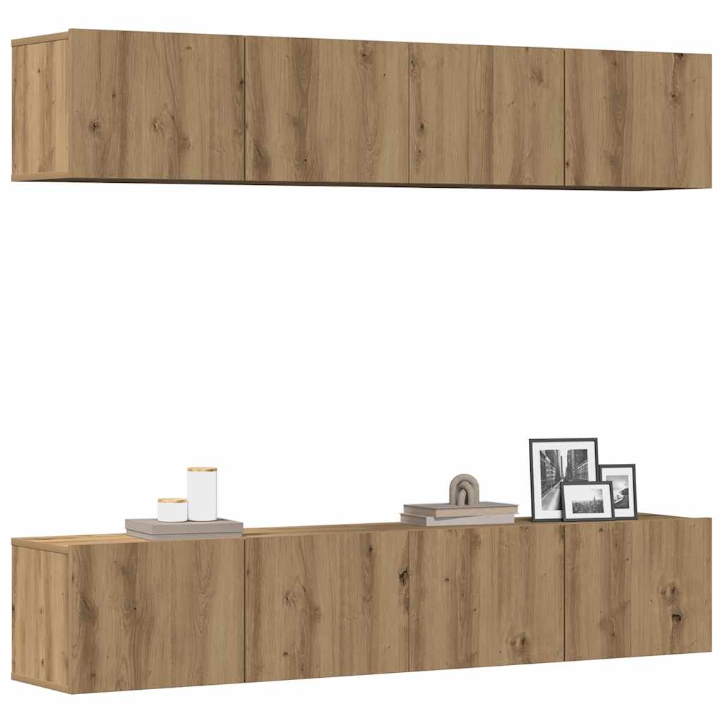 Mobili TV a Parete 4 pz Rovere Artigianale in Legno Multistrato