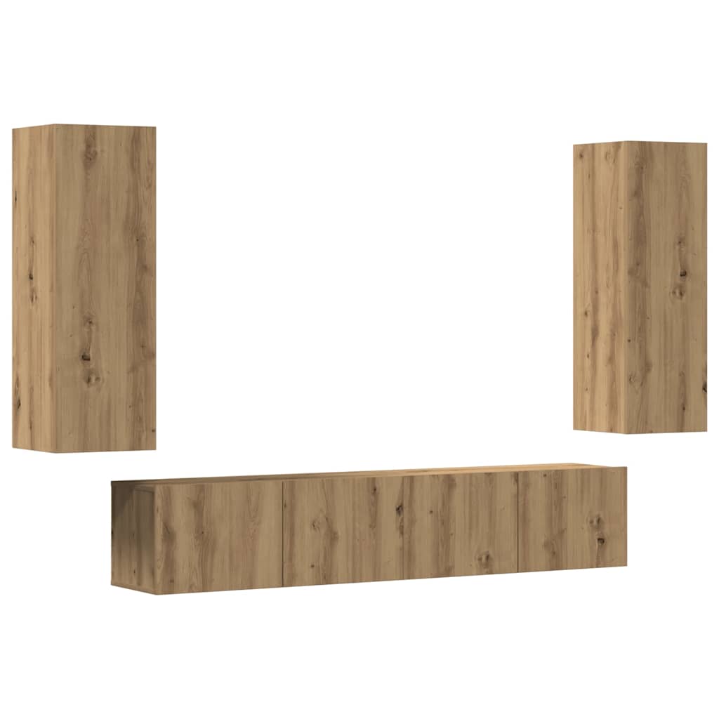 Mobili TV a Parete 4 pz Rovere Artigianale in Legno Multistrato