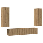 Mobili TV a Parete 4 pz Rovere Artigianale in Legno Multistrato