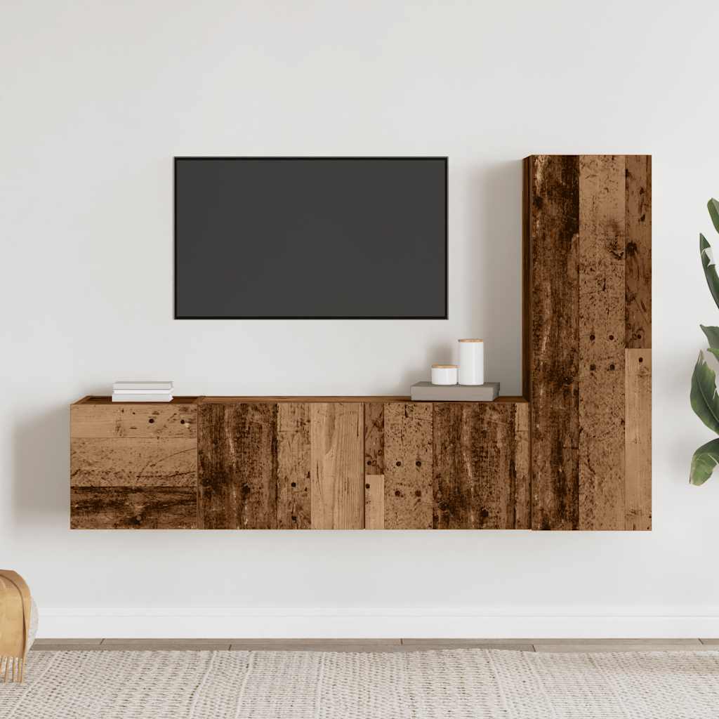 Mobili TV a Parete 3 pz Legno Antico in Legno Multistrato