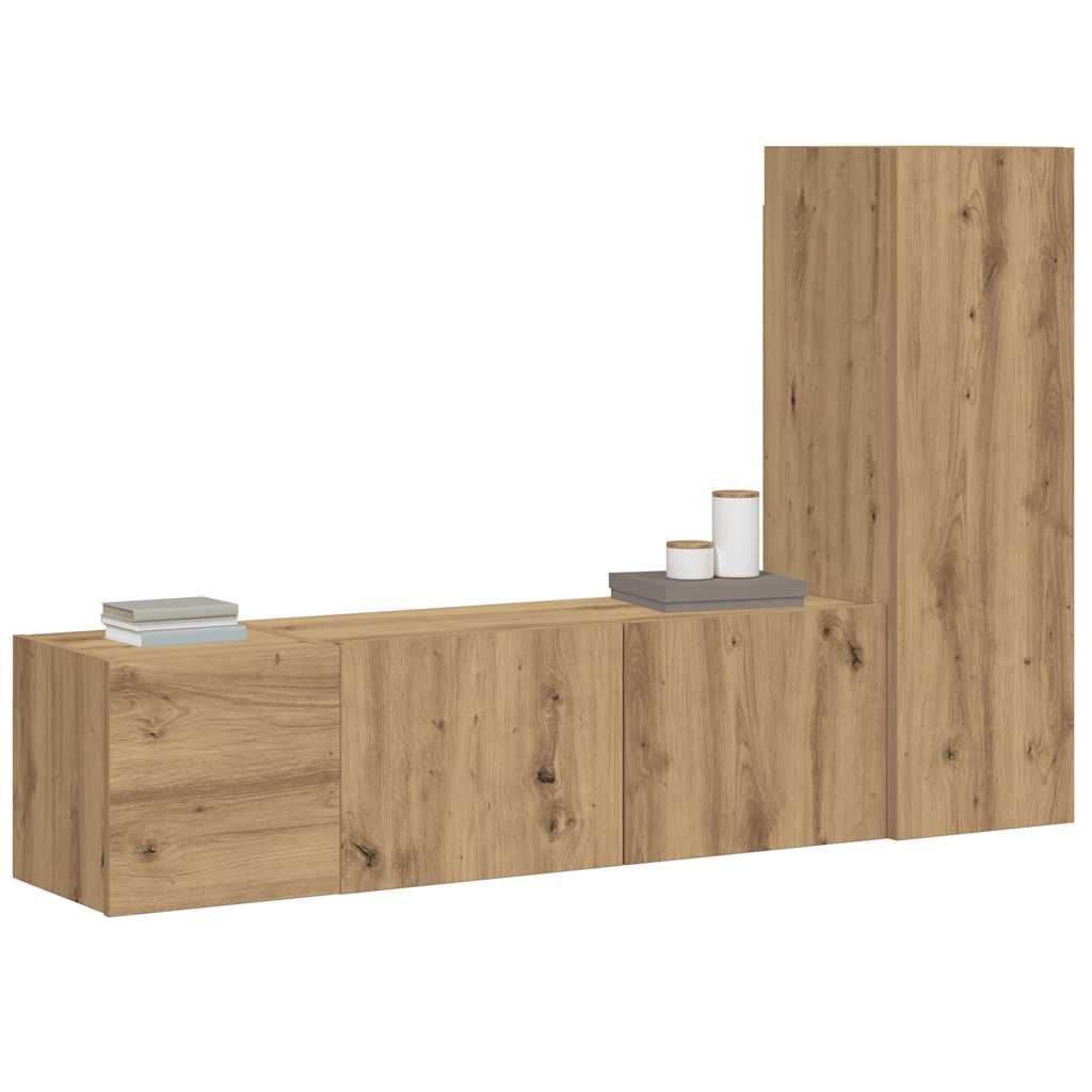 Mobili TV a Parete 3 pz Rovere Artigianale in Legno Multistrato