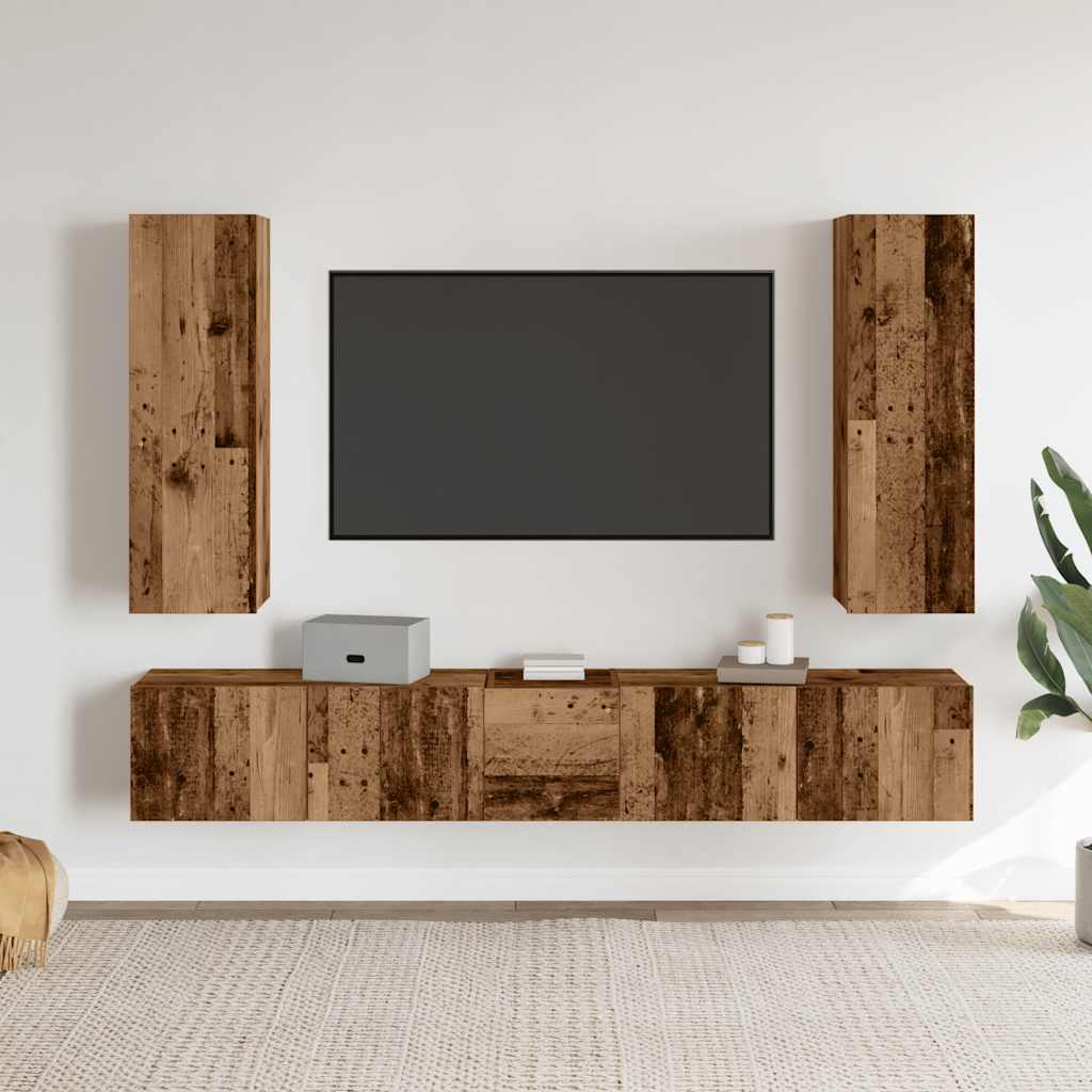 Mobili TV a Parete 5 pz Legno Antico in Legno Multistrato