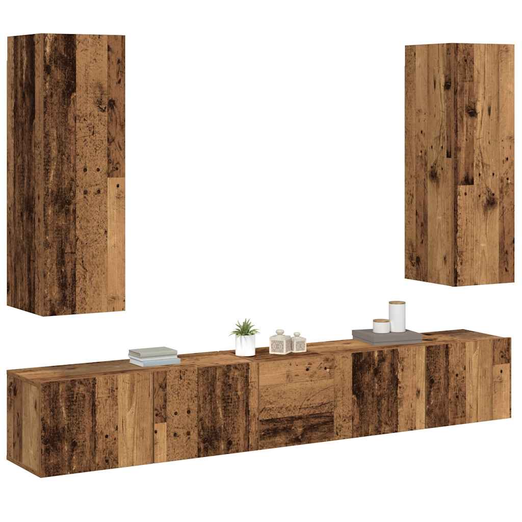 Mobili TV a Parete 5 pz Legno Antico in Legno Multistrato