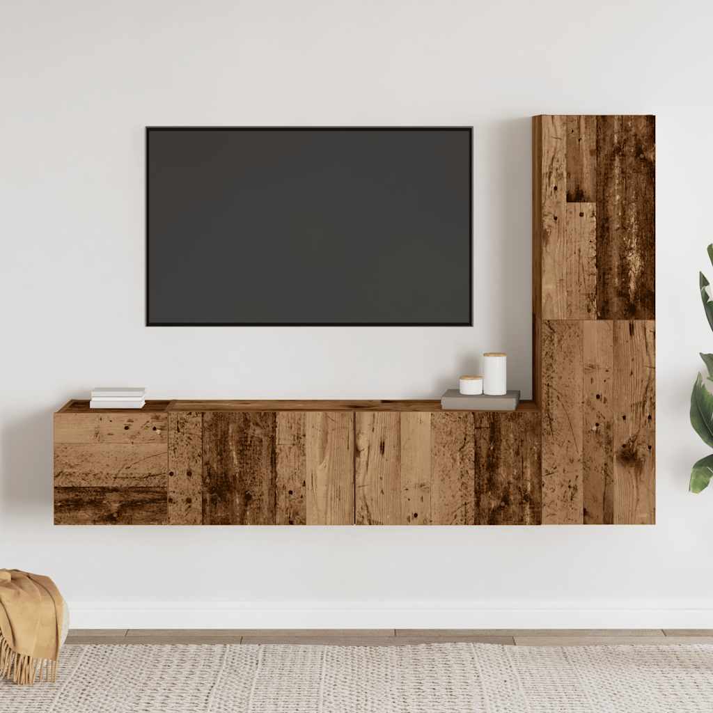Mobili TV a Parete 3 pz Legno Antico in Legno Multistrato
