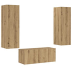 Mobili TV a Parete 3 pz Rovere Artigianale in Legno Multistrato