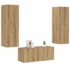 Mobili TV a Parete 3 pz Rovere Artigianale in Legno Multistrato