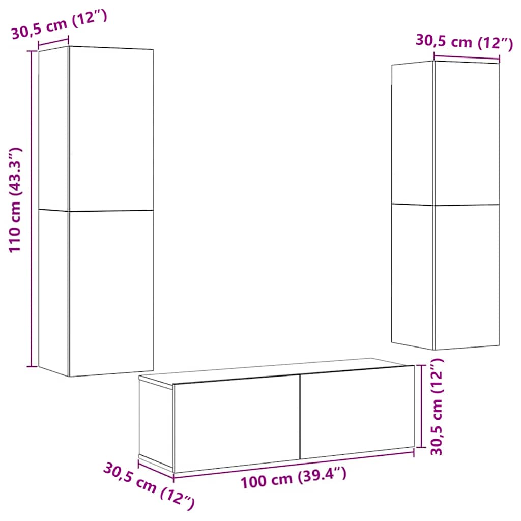 Mobili TV a Parete 3 pz Legno Antico in Legno Multistrato