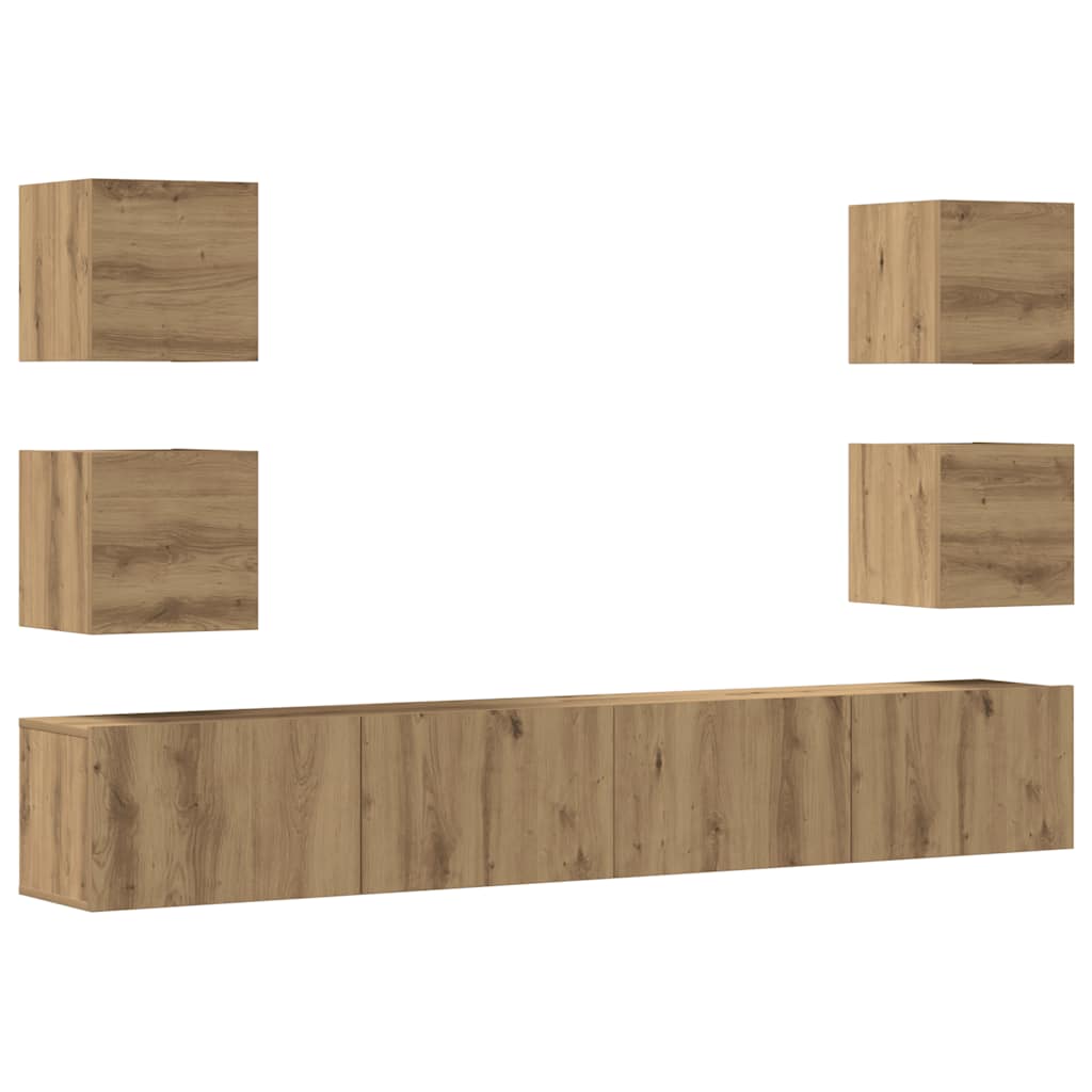 Mobili TV a Parete 6 pz Rovere Artigianale Legno Multistrato