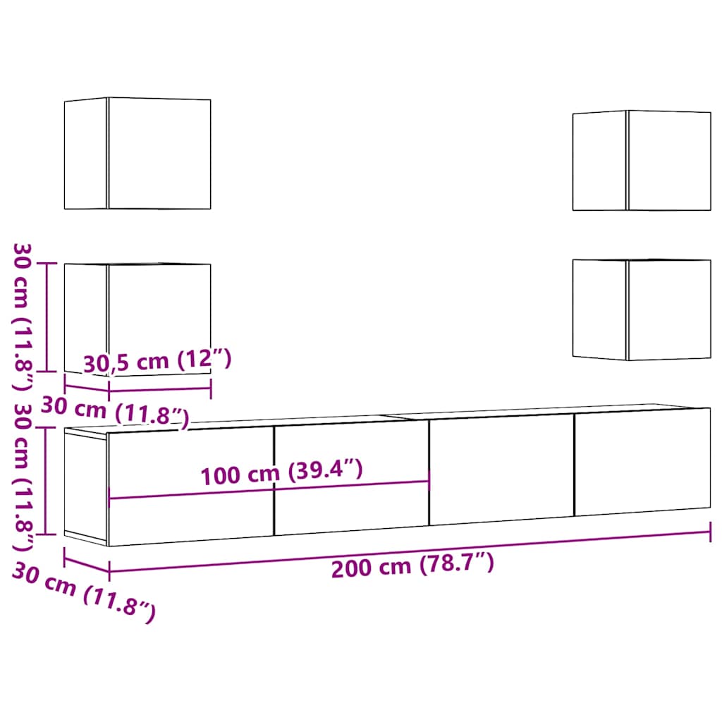 Mobili TV a Parete 6 pz Rovere Artigianale Legno Multistrato