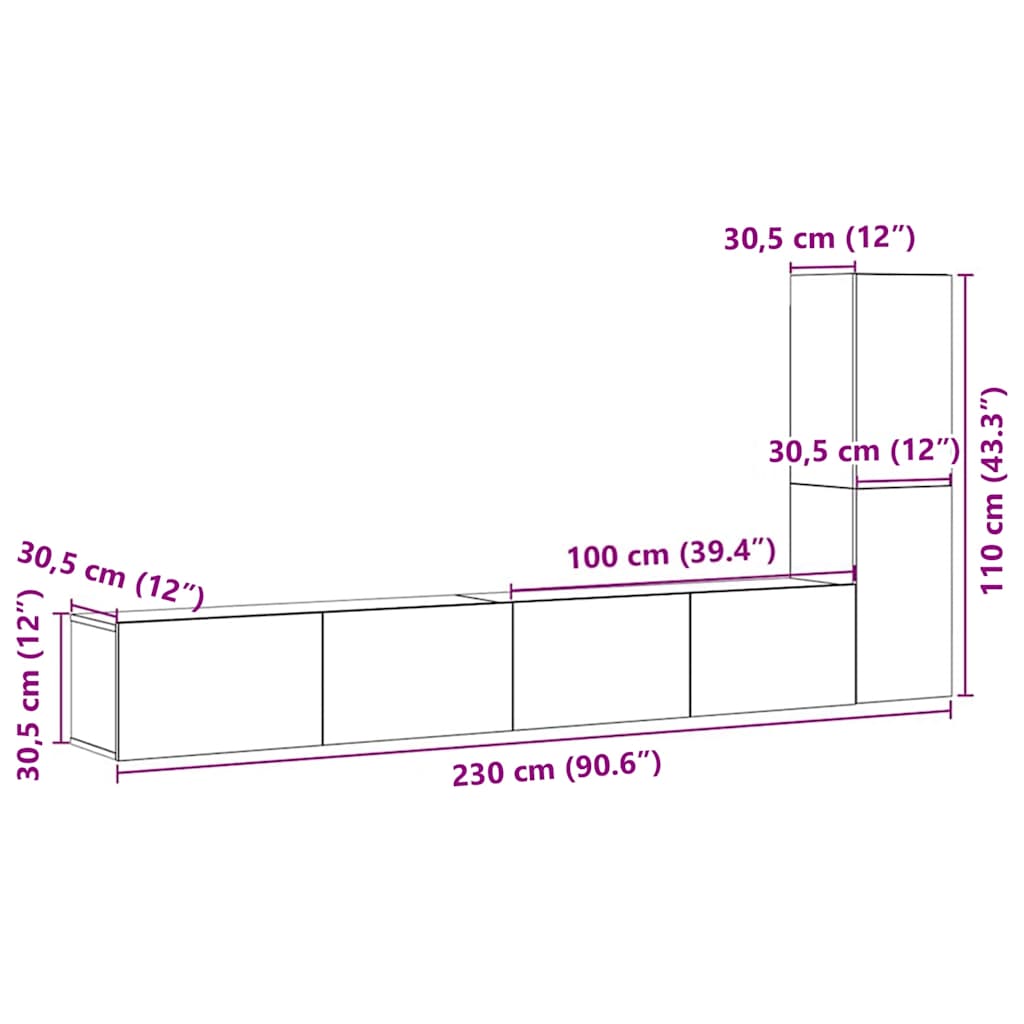 Mobili TV a Parete 3 pz Legno Antico in Legno Multistrato