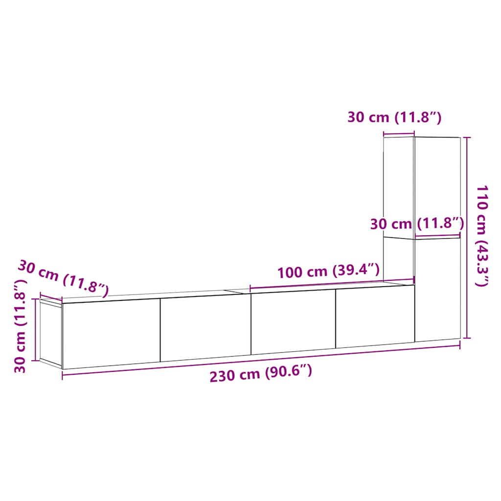 Mobili TV a Parete 3 pz Rovere Artigianale in Legno Multistrato