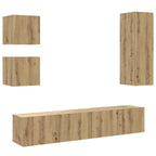 Set Mobile TV 5 pz Montato a Parete Rovere in Legno Multistrato