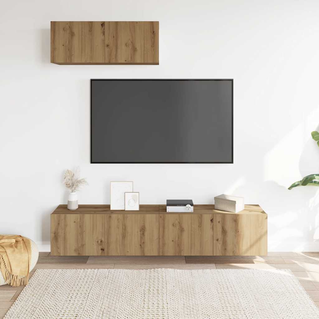 Set Mobile TV 3 pz Montato a Parete Rovere in Truciolato