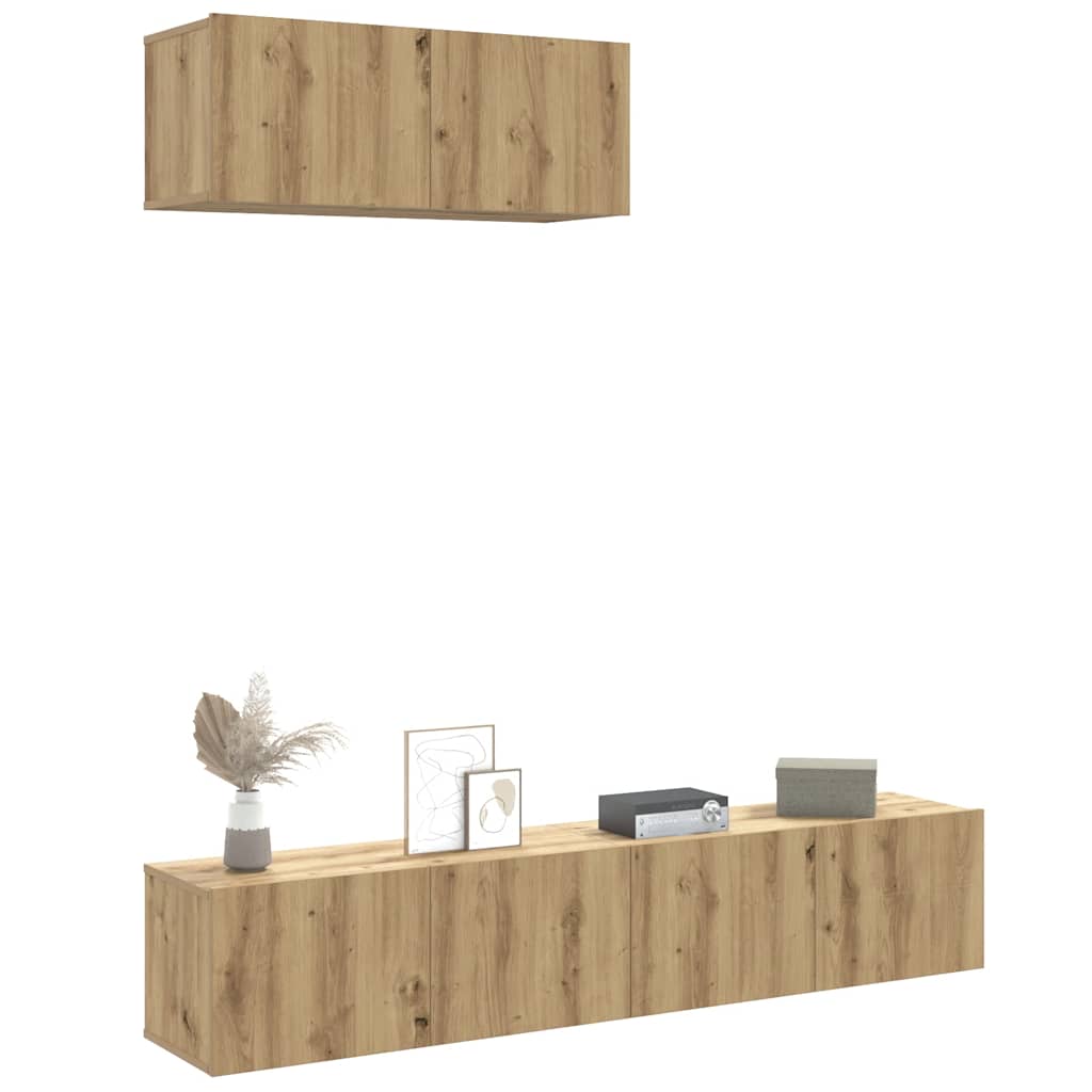 Set Mobile TV 3 pz Montato a Parete Rovere in Truciolato