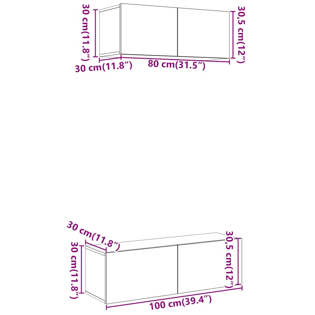 Set Mobile TV 2 pz Montato a Parete Rovere in Legno Multistrato