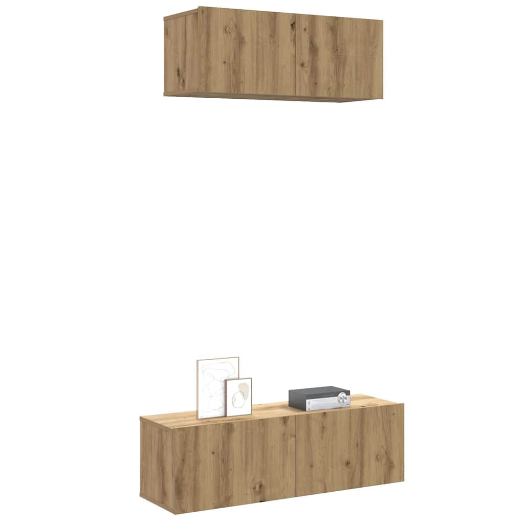 Set Mobile TV 2 pz Montato a Parete Rovere in Legno Multistrato