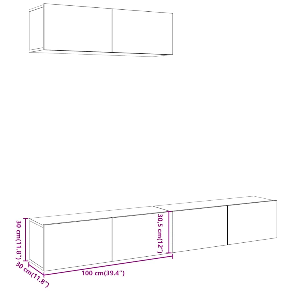 Mobili TV a Parete 3 pz Rovere 100x30x30 cm Truciolato