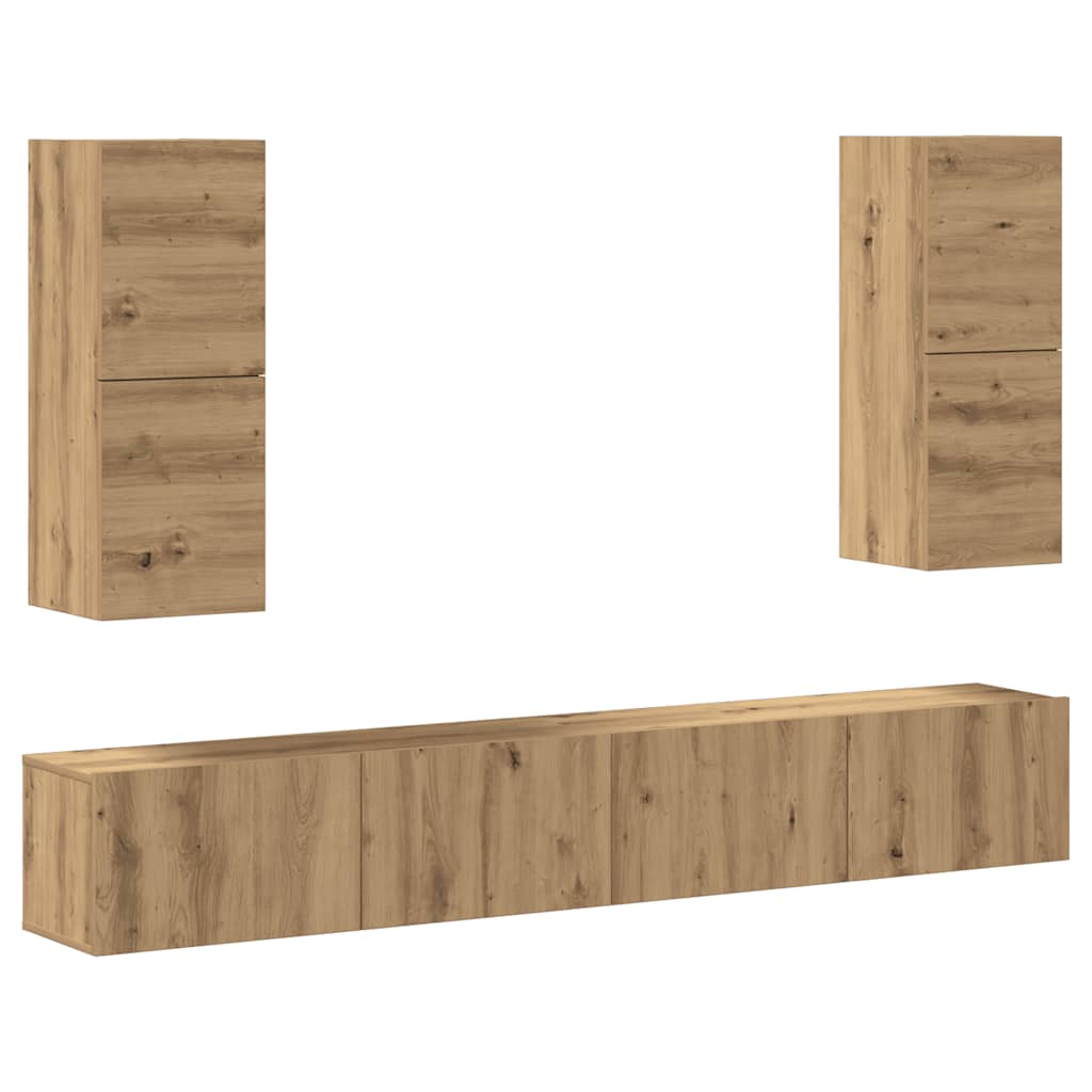 Set Mobile TV 4 pz Montato a Parete Rovere in Legno Multistrato