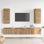 Set Mobile TV 4 pz Montato a Parete Rovere in Legno Multistrato