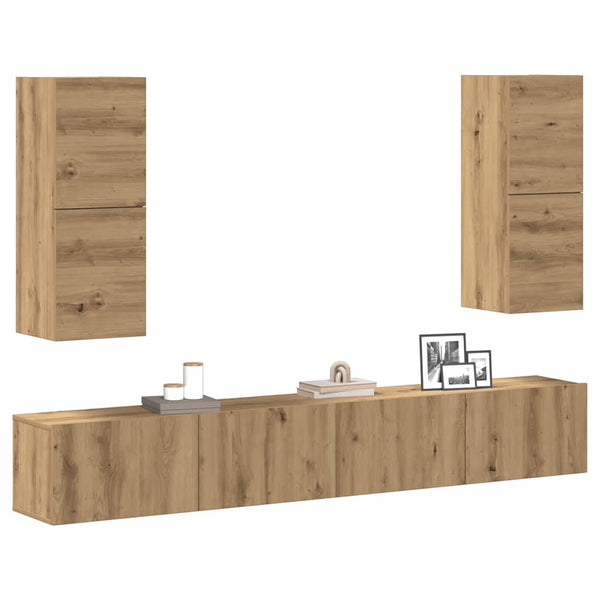 Set Mobile TV 4 pz Montato a Parete Rovere in Legno Multistrato