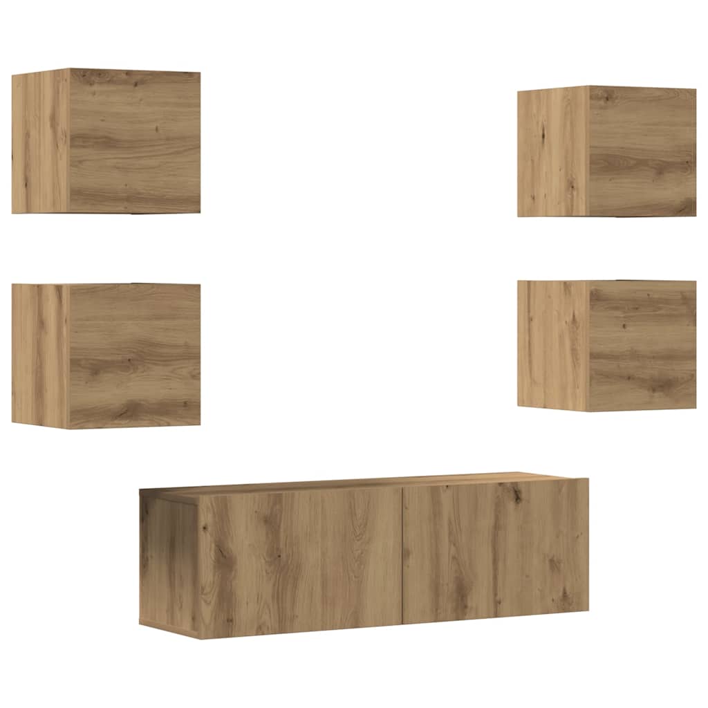 Set Mobile TV 5 pz Montato a Parete Rovere in Legno Multistrato