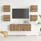 Set Mobile TV 5 pz Montato a Parete Rovere in Legno Multistrato