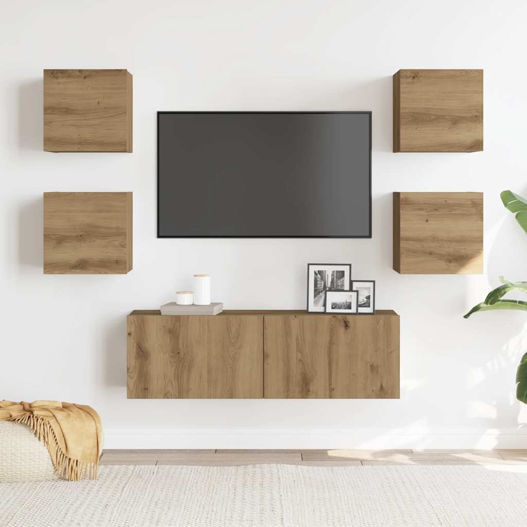 Set Mobile TV 5 pz Montato a Parete Rovere in Legno Multistrato