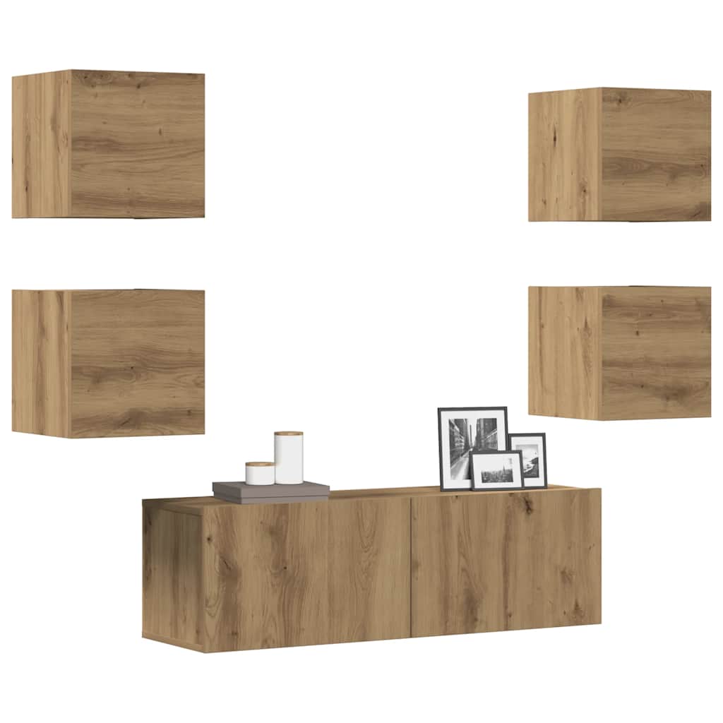 Set Mobile TV 5 pz Montato a Parete Rovere in Legno Multistrato