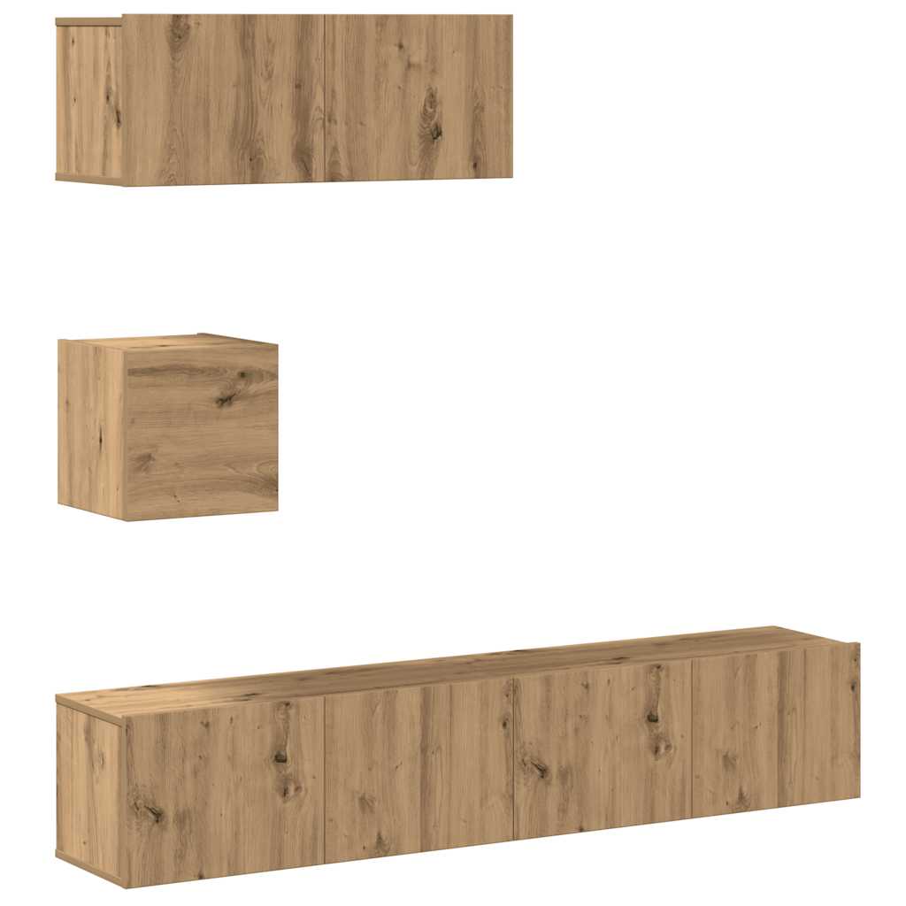 Set Mobile TV 4 pz Montato a Parete Rovere in Legno Multistrato