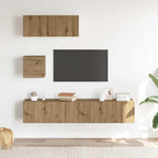Set Mobile TV 4 pz Montato a Parete Rovere in Legno Multistrato