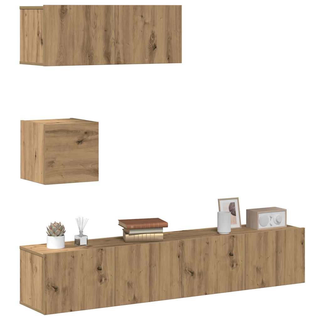 Set Mobile TV 4 pz Montato a Parete Rovere in Legno Multistrato