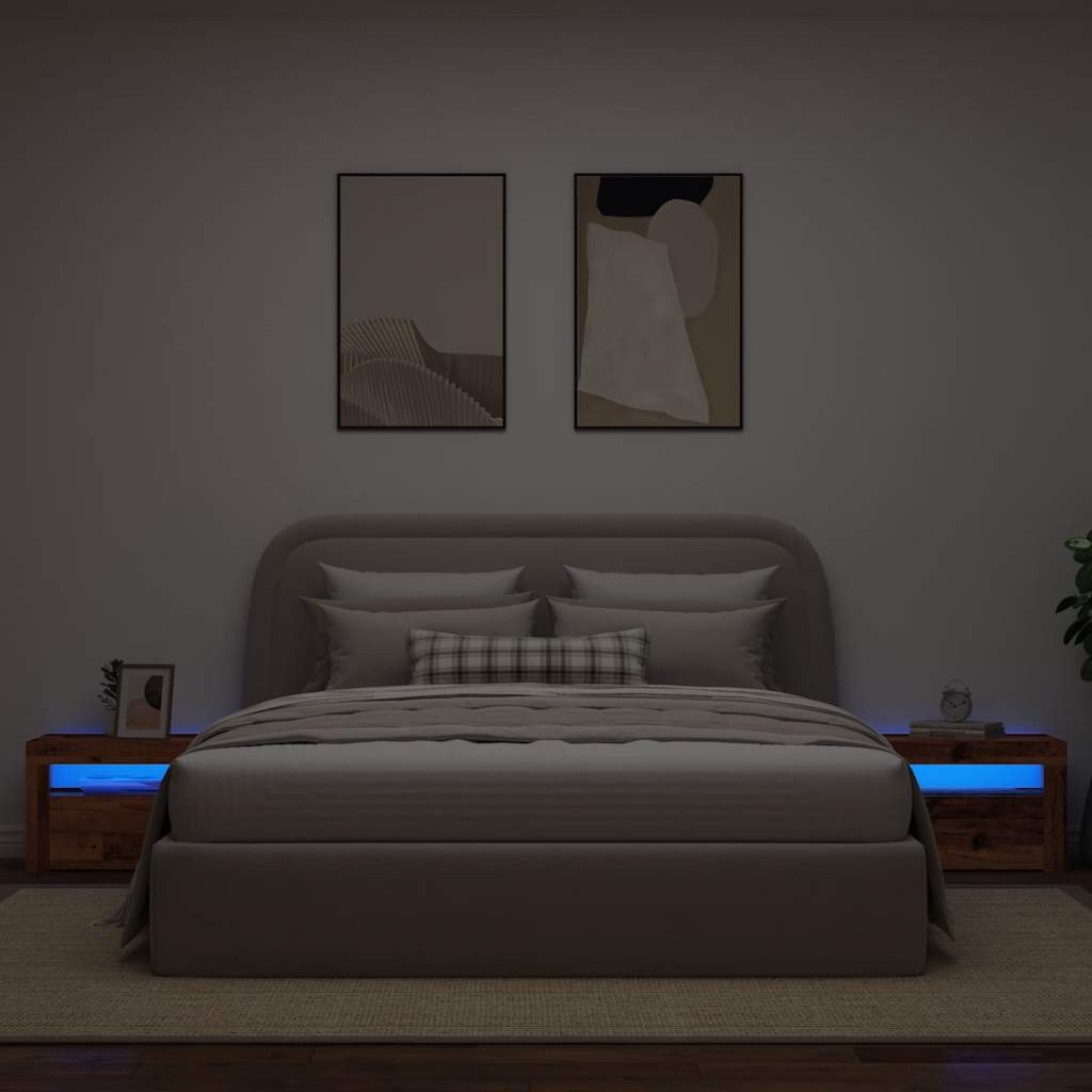 Comodini 2 pz con Luci LED Legno Antico 60x35x40 cm