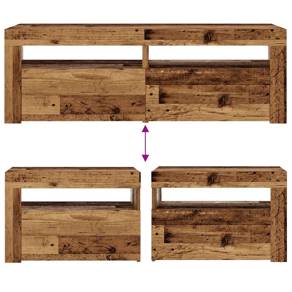 Comodini 2 pz con Luci LED Legno Antico 60x35x40 cm