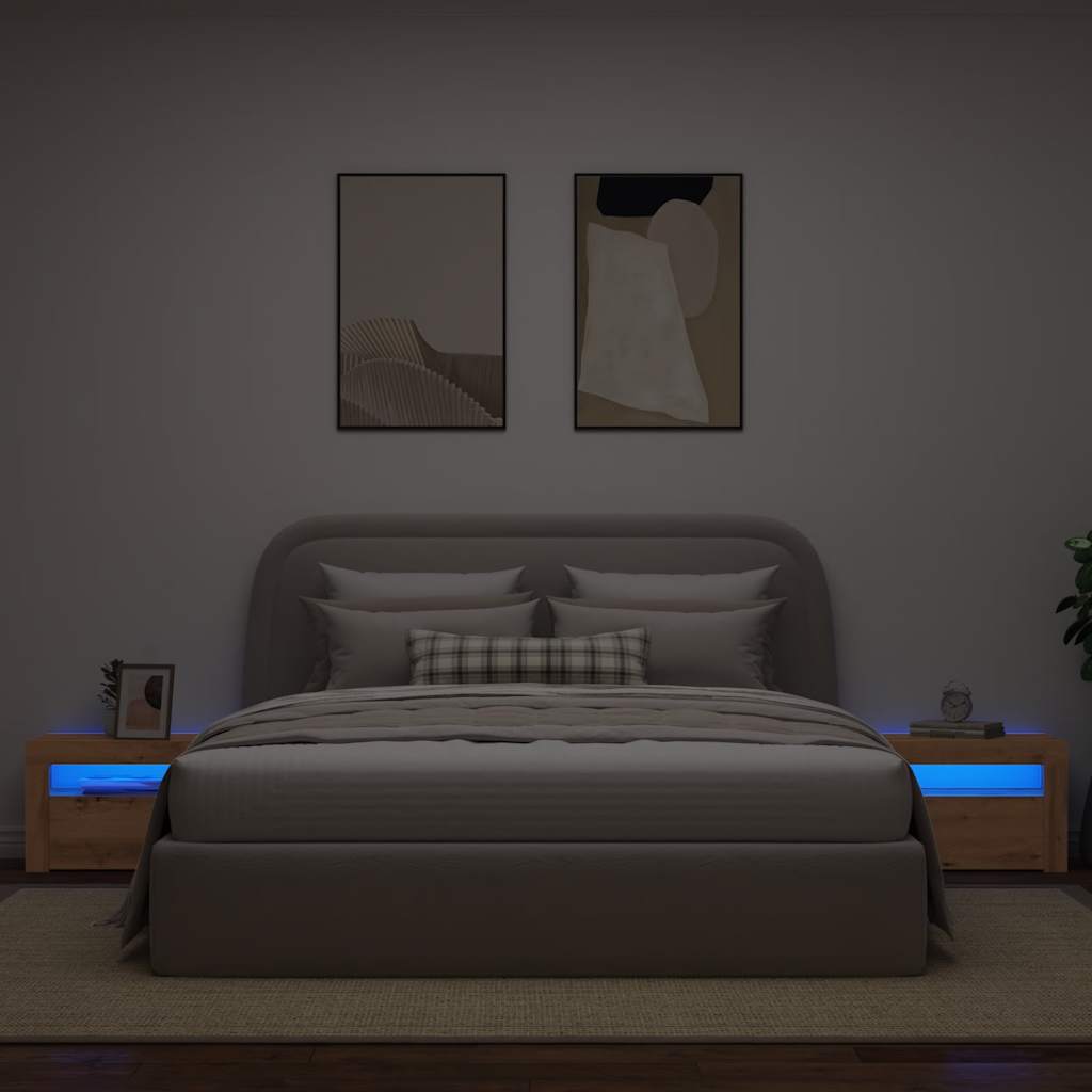 Comodini 2 pz con Luci LED Rovere Artigianale 60x35x40 cm