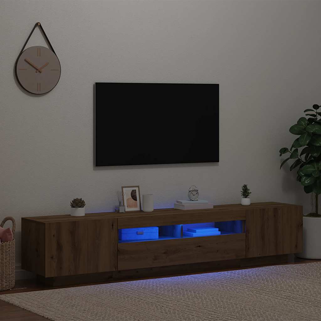 Mobile Porta TV con LED Artigianale 200x35x40 cm Multistrato