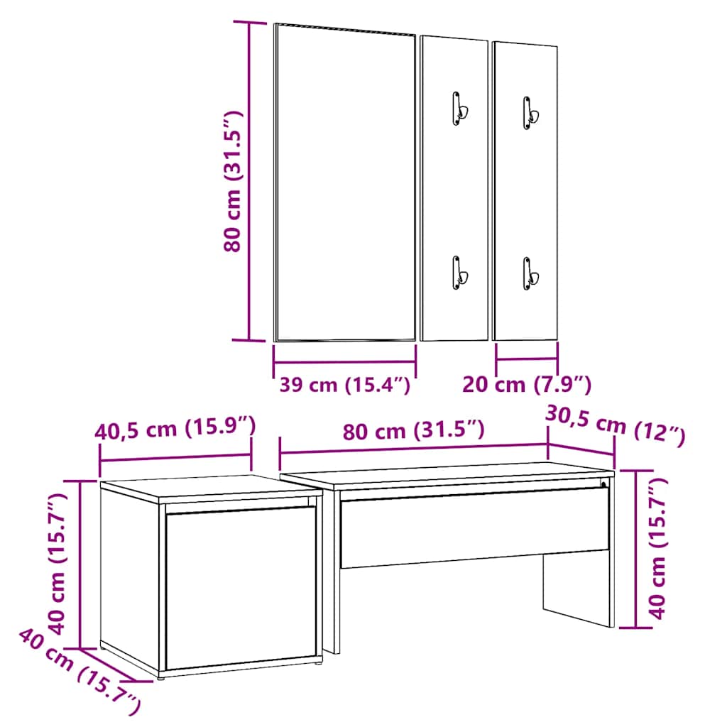 Set di Mobili da Corridoio Legno Antico in Legno Multistrato