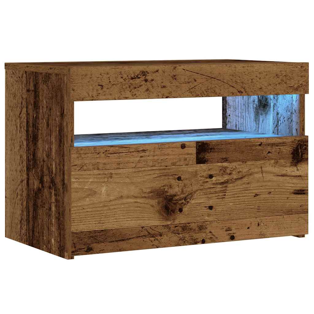 Comodino con LED Legno Antico 60x35x40 cm in Legno Multistrato