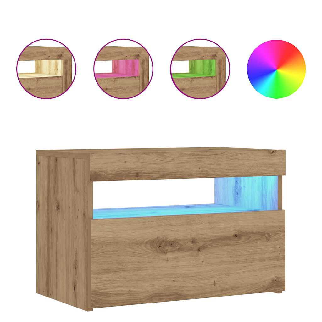 Comodino con LED Rovere Artigianale 60x35x40 cm in Truciolato