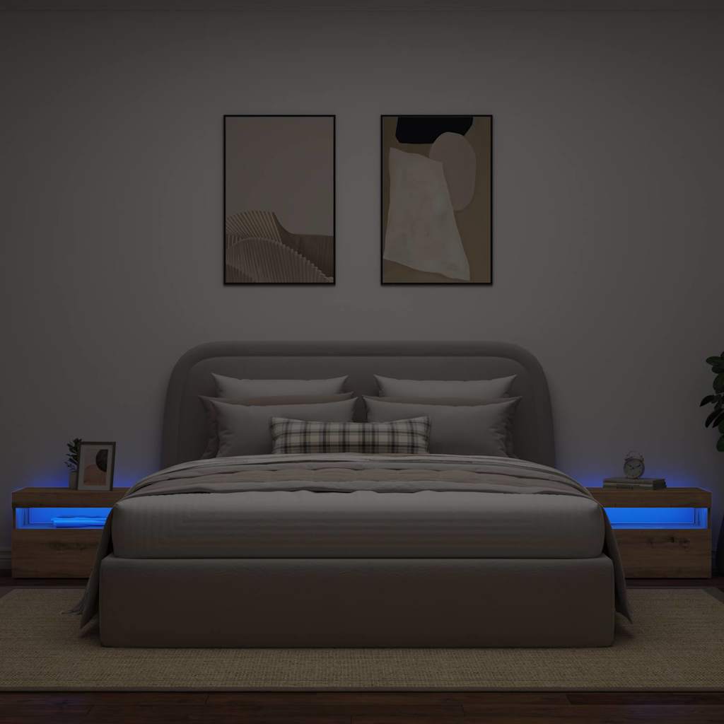 Comodino con LED Rovere Artigianale 60x35x40 cm in Truciolato