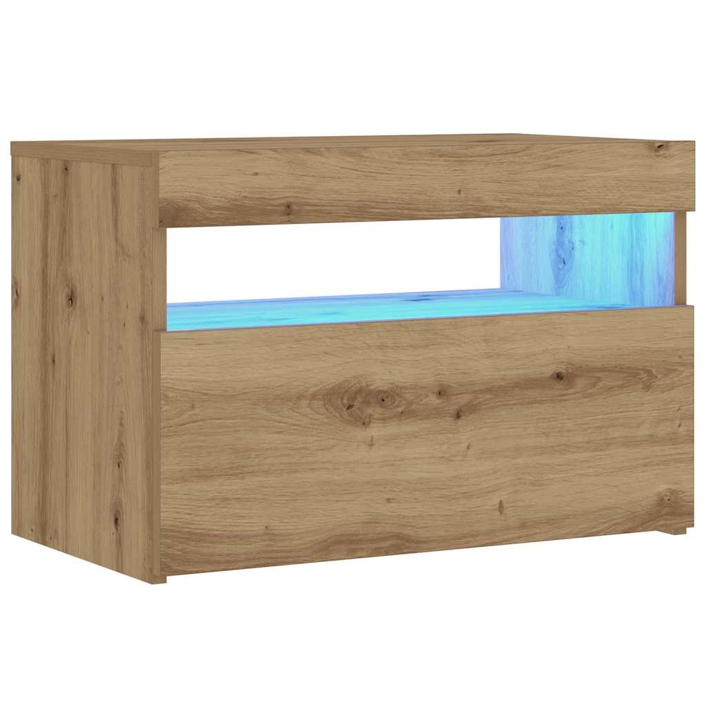 Comodino con LED Rovere Artigianale 60x35x40 cm in Truciolato