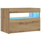 Comodino con LED Rovere Artigianale 60x35x40 cm in Truciolato