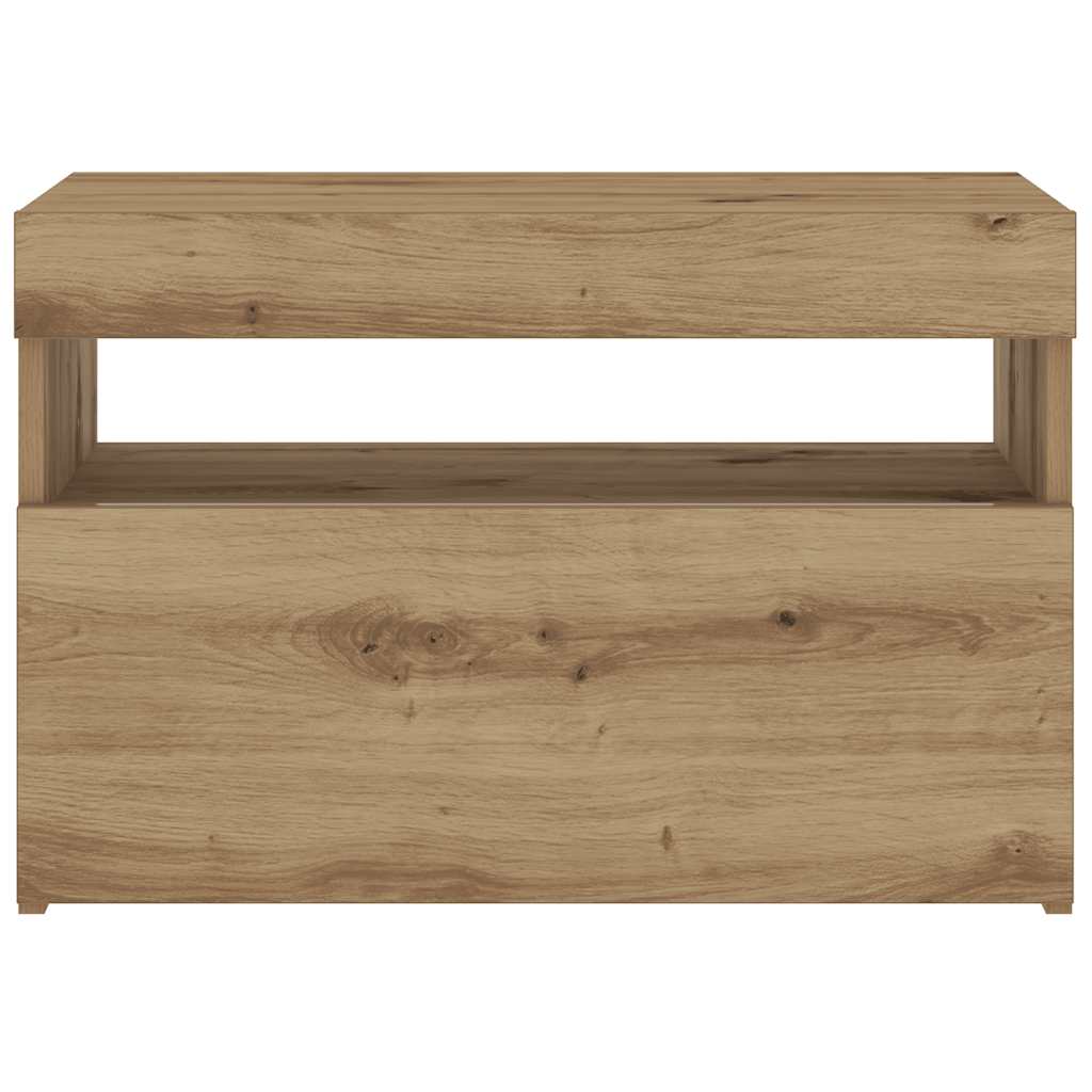 Comodino con LED Rovere Artigianale 60x35x40 cm in Truciolato