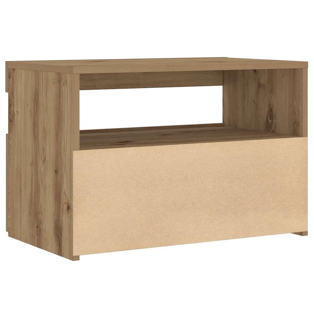 Comodino con LED Rovere Artigianale 60x35x40 cm in Truciolato