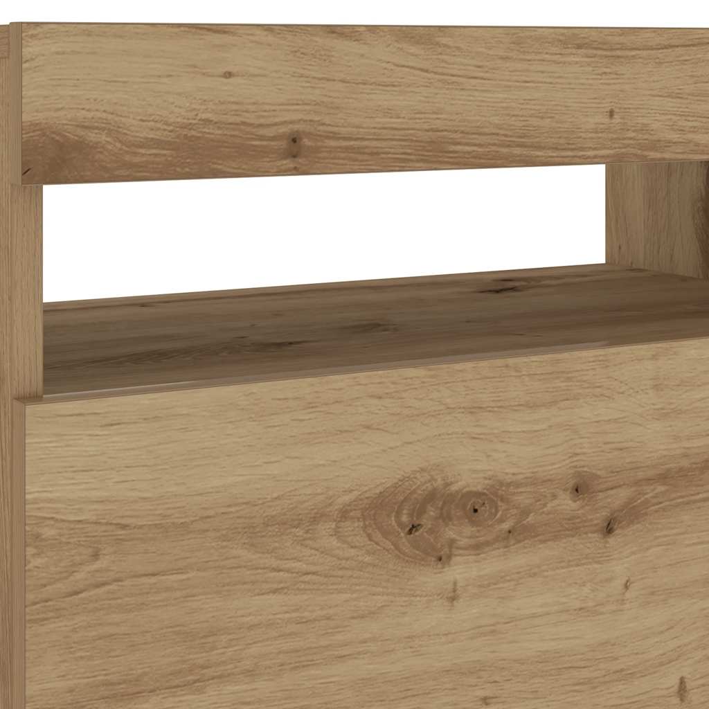 Comodino con LED Rovere Artigianale 60x35x40 cm in Truciolato