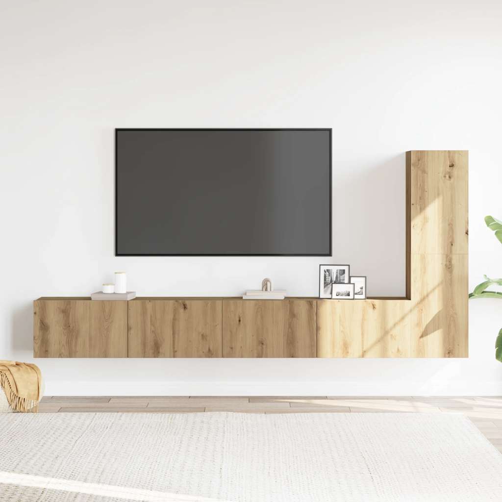 Set Mobile TV 3 pz Montato a Parete Rovere in Truciolato